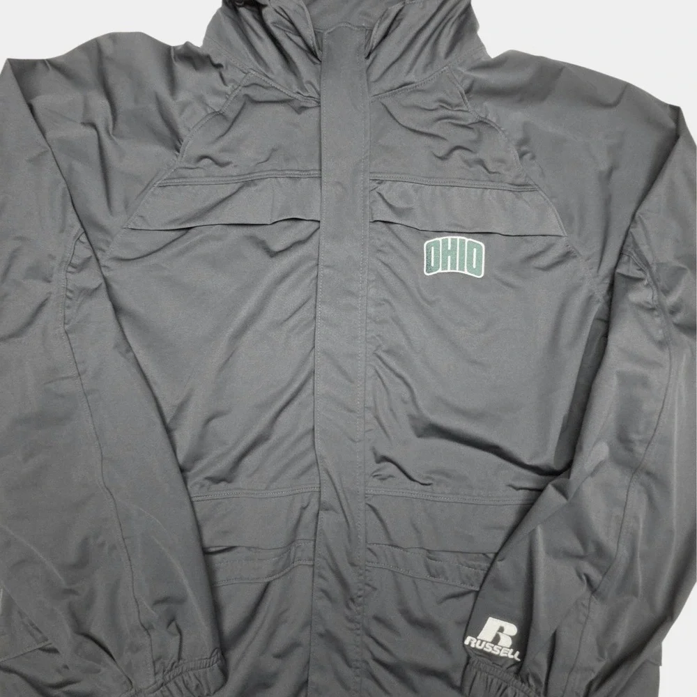 Ohio University Russell Athletic Rain Jacket Sz M Gray Hooded Windbreaker NWT